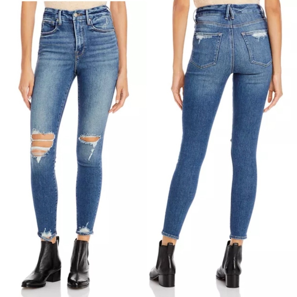 Good American Good Waist Ripped Jeans in Blue797